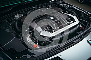 BMW engine. Automotive, motors, manufacturing concept. Generative AI.