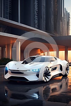BMW Vision GTP Concept car seen driving on a city street, with sleek exterior and modern design