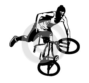 Bmx bicyclist performing stunt tricks sketch