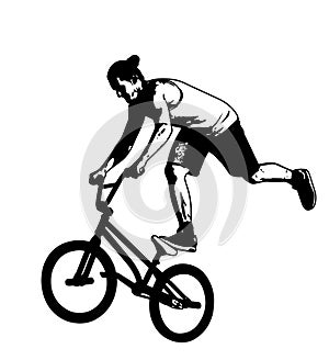 Bmx bicyclist performing stunt tricks - sketch  artwork
