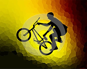 BMX bicyclist silhouette on the abstract background