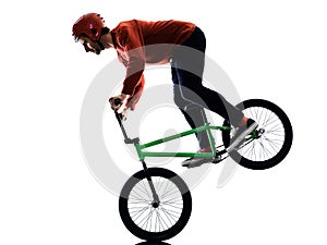 BMX rider cyclist cycling freestyle acrobatic stunt isolated white background