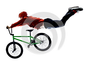 BMX rider cyclist cycling freestyle acrobatic stunt isolated white background