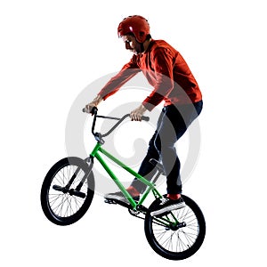 BMX rider cyclist cycling freestyle acrobatic stunt isolated white background