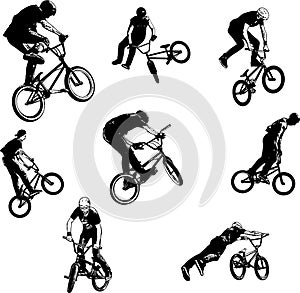 Bmx stunt cyclists sketch collection photo