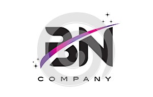 BN B N Black Letter Logo Design with Purple Magenta Swoosh photo