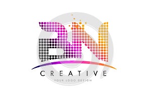 BN B N Letter Logo Design with Magenta Dots and Swoosh