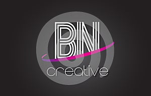 BN B N Letter Logo with Lines Design And Purple Swoosh.