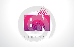 BN B N Letter Logo with Pink Purple Color and Particles Dots Design. photo