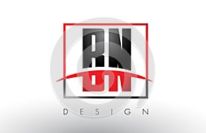 BN B N Logo Letters with Red and Black Colors and Swoosh. photo