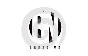 BN B N White Letter Logo Design with Circle Background. photo