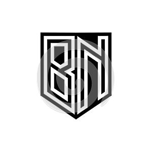 BN Logo monogram shield geometric white line inside black shield color design photo