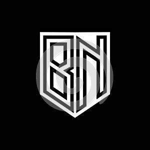 BN Logo monogram shield geometric black line inside white shield color design photo