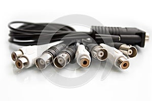 BNC and RCA terminated coaxial cables isolated photo