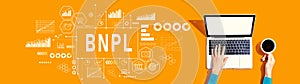 BNPL - Buy Now Pay Later theme with person using a laptop