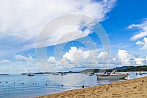 Bo Phut Beach with boats on Koh Samui island Thailand