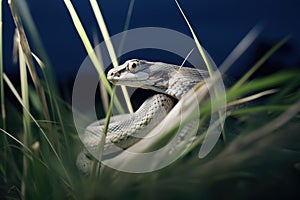 boa slithering in moonlit grass