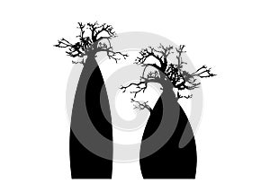 Boab or Baobab Tree set vector trees silhouette logo concept icon, illustration sign isolated on white background