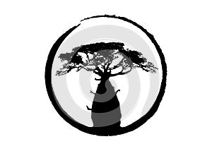 Boab or Baobab Tree Vector isolated, round logo tree black silhouette icon