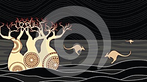 Boab Baobab Tree Vector Painting. Aboriginal art vector background.