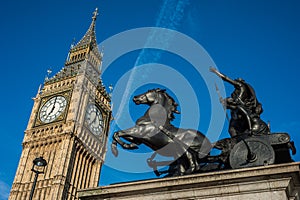 Boadicea statue and Big Ben in London