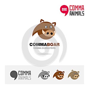 Boar animal concept icon set and modern brand identity logo template and app symbol based on comma sign