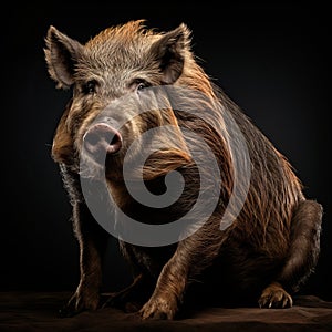 Studio Shot Of Boar On Black Background With Twisted Sense Of Humor photo