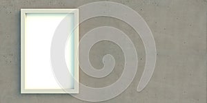 Board blank on concrete grey wall background, texture. 3d illustration