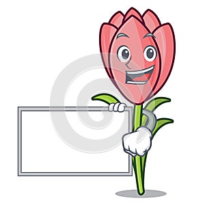With board crocus flower character cartoon