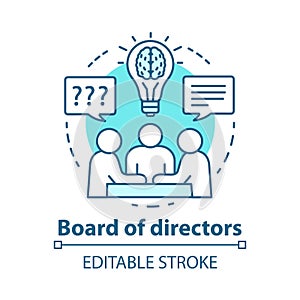 Board of directors concept icon. Business meeting, brainstorming idea thin line illustration. Corporate problem solving photo