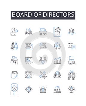 Board of Directors line icons collection. Executive Committee, Management Team, Advisory Board, Steering Group