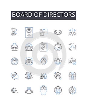 Board of Directors line icons collection. Executive Committee, Management Team, Advisory Board, Steering Group