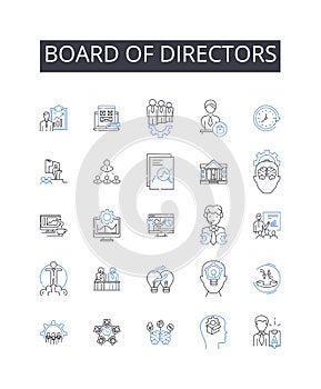 Board of Directors line icons collection. Executive Committee, Management Team, Advisory Board, Steering Group