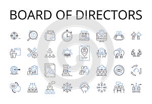 Board of Directors line icons collection. Executive Committee, Management Team, Advisory Board, Steering Group
