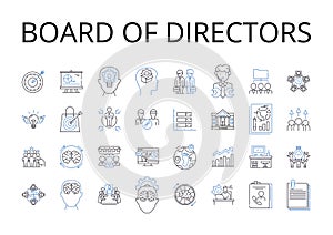 Board of Directors line icons collection. Executive Committee, Management Team, Advisory Board, Steering Group