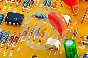 Board with electronic components.