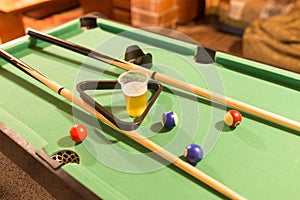 Board game with balls and cue billiards