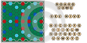 Board game Bee hive, developing erudition, bee honeycomb board and letters