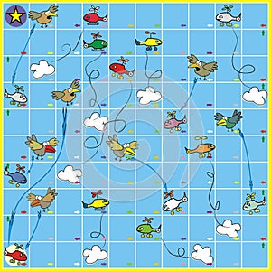 Board game, birds and airplanes on sky, vector icon