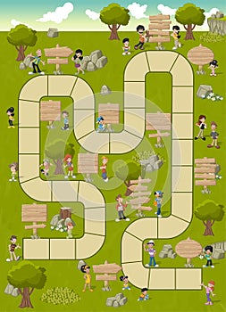 Board game with a block path on a green park photo