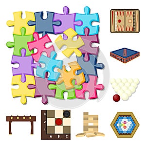 Board game cartoon icons in set collection for design. Game and entertainment vector symbol stock web illustration.