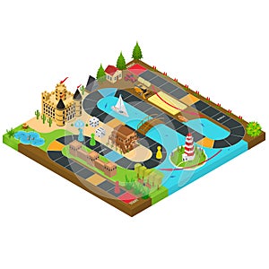 Board Game Concept 3d Isometric View. Vector