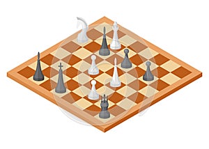 Board game, flat isometric view. Isolated colored icon of chessboard. Cartoon family table game for adults and kids for