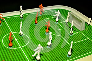 Board game kids european football with green field and soccer players