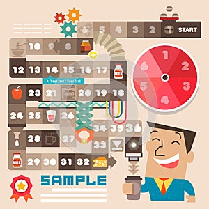 Board games with blocking the path of coffee maker, Vector Illustration