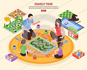 Board Games Family Isometric Illustration