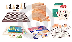 Board Games. Fun home games for friendly companies. Games developing logical thinking. Vector illustration