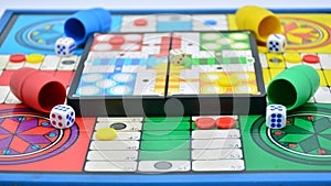 Board games, gambling and strategy on white background photo