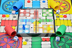 Board games, gambling and strategy on white background photo