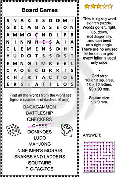 Board games word search puzzle